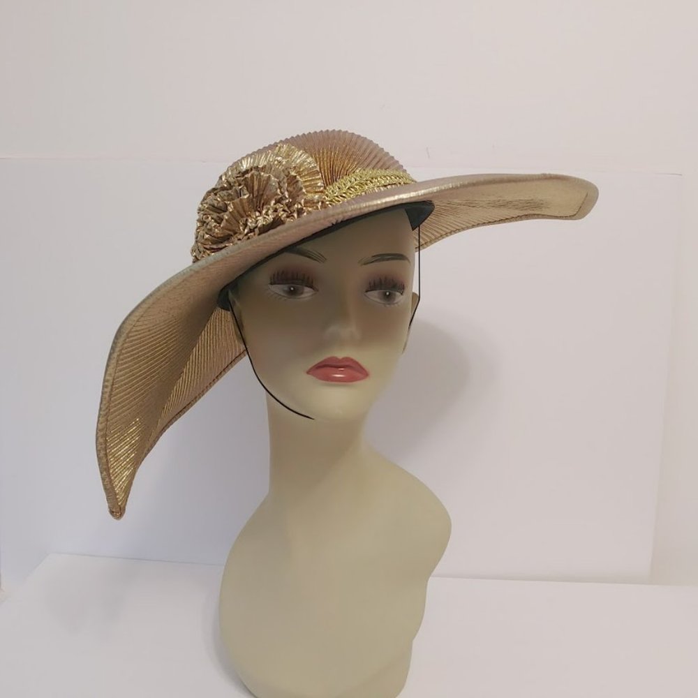 Woman's Retro Gold Fancy Hat Dressy Derby Party Wedding 17" X 13"